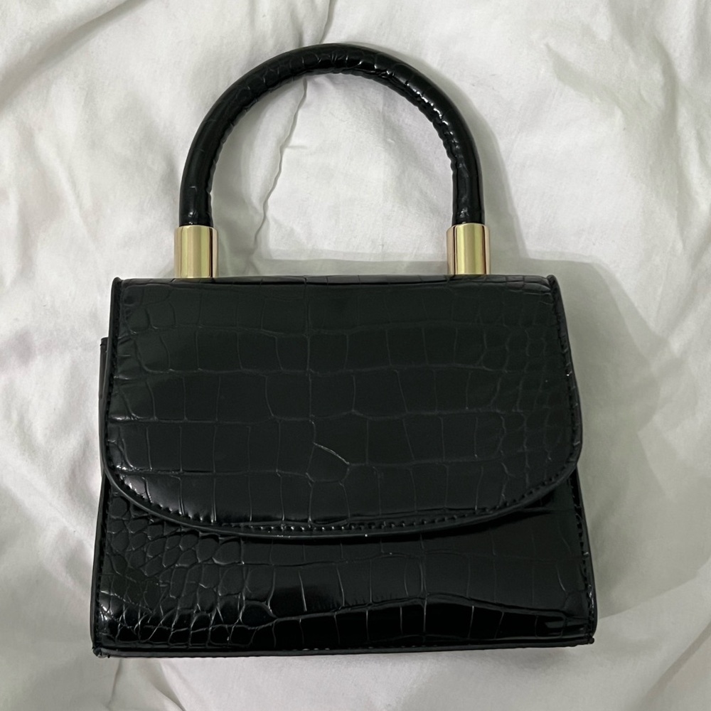 Aldo Black Crocodile-Embossed Mini Bag